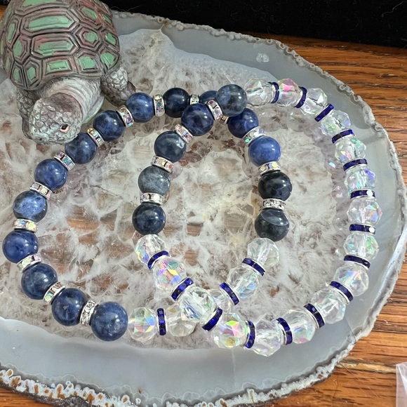 Hand Crafted Jewelry - Natural Sodalite and Aura Crystal Bracelet